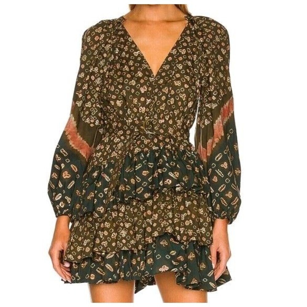 Ulla Johnson Miranda Jasper Tiered Ruffle Dress Shibori Print Belted Size 2